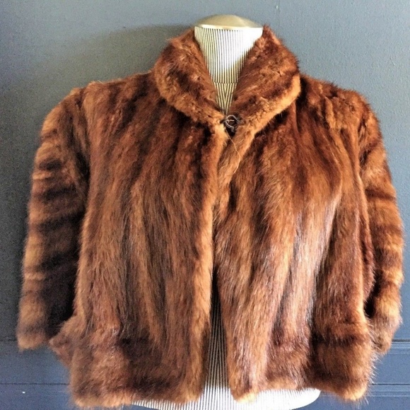 Vintage Brown Stripped Mink Fur Sleeveless Jaccket - Picture 7 of 7